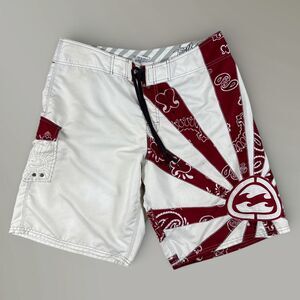 Vtg Billabong Andy Irons Men's Board Shorts White Red Rising Sun Y2K 90s Size 38